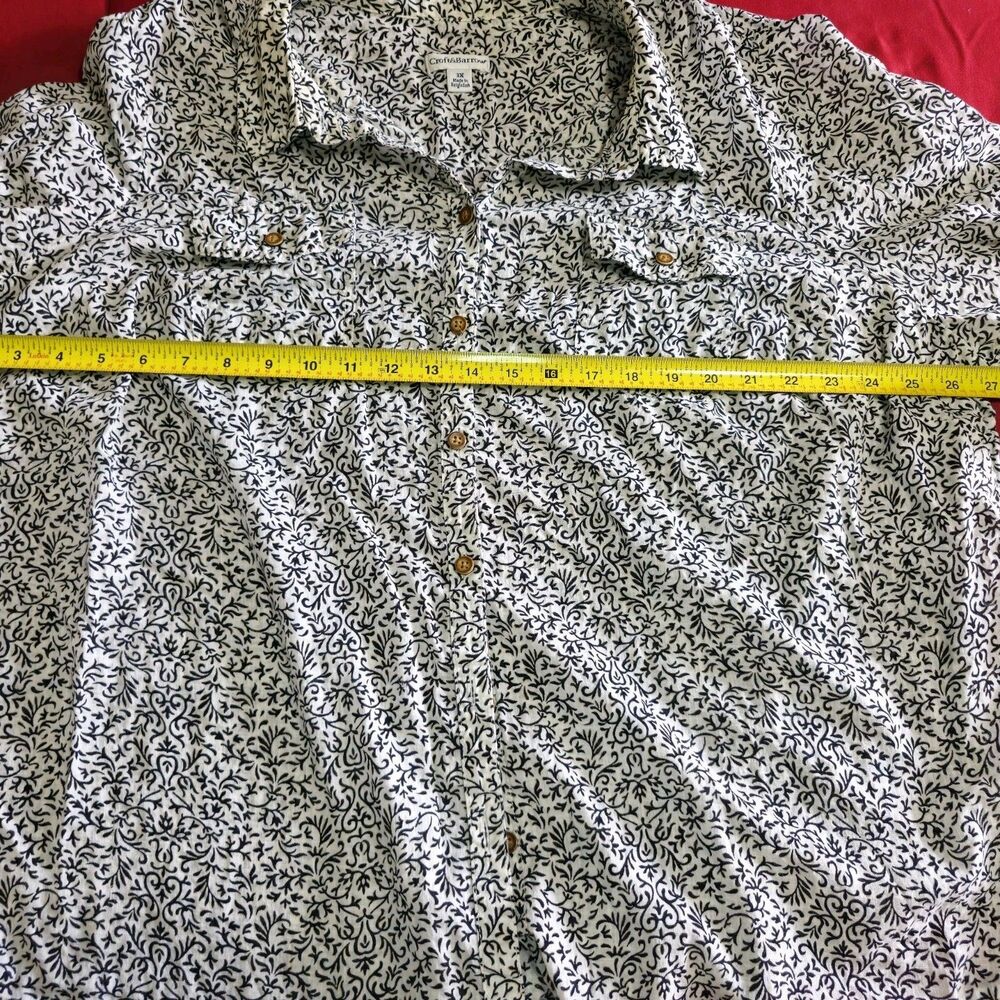 Croft & Barrow Women’s 3X Button Down Shirt Black White Paisley Leaf Vine Print - Picture 5 of 9